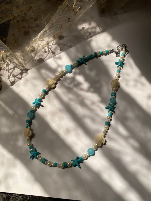 Blue Turtle Necklace - Handmade