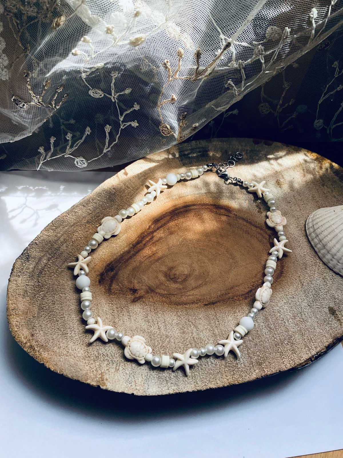 White Turtle Necklace - Handmade